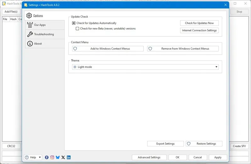 Настройки программы