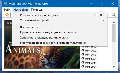 Настройки программы