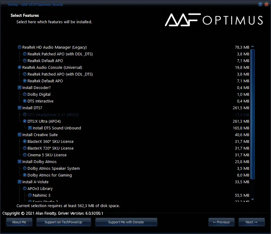 Пользовательсткй интерфейс AAF DCH Optimus Sound 6.0.9200.1 Realtek Mod by AlanFinotty [En]