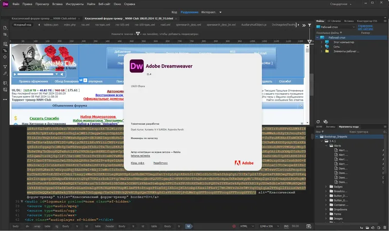 Пользовательсткй интерфейс Adobe Dreamweaver 2021 21.4.0.15620 (x64) Portable by 7997 [Multi Ru]