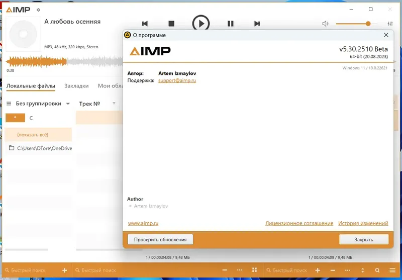 Пользовательсткй интерфейс AIMP 5.30 Build 2510 Beta + Portable [Multi Ru]