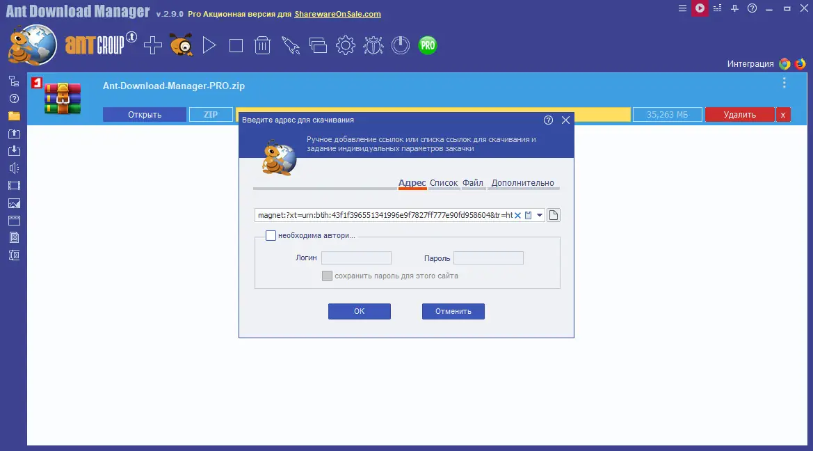 Пользовательсткй интерфейс Ant Download Manager Pro 2.9.0 Build 83337 (sharewareonsale) [Multi Ru]