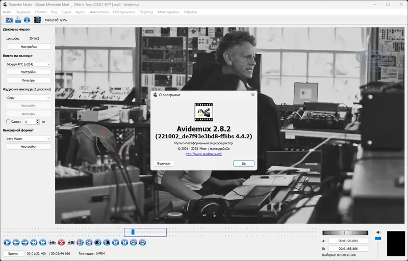 Пользовательсткй интерфейс Avidemux 2.8.2 Nightly(r221002) + Portable (x64) [Multi Ru]