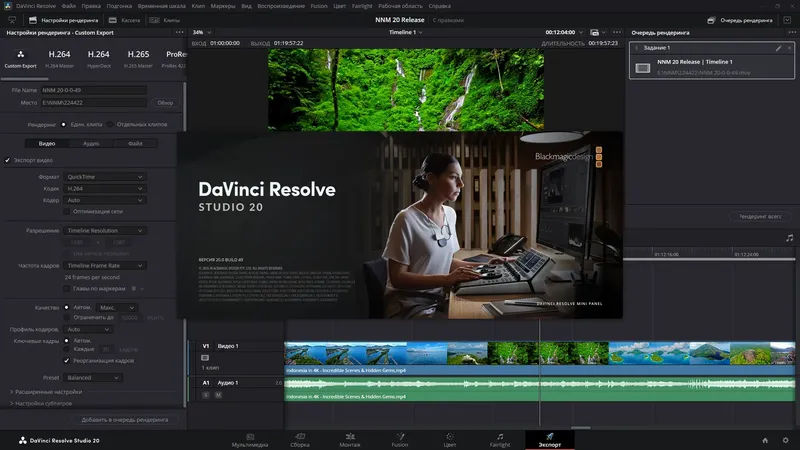 Пользовательсткй интерфейс Blackmagic Design DaVinci Resolve Studio 20.0 Build 49 [Multi Ru]