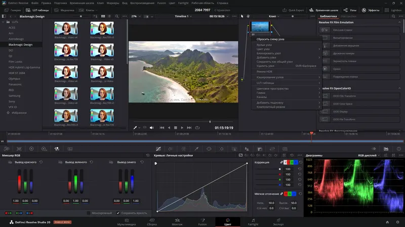 Пользовательсткй интерфейс Blackmagic Design DaVinci Resolve Studio 20.0B Build 47 Public Beta 4 (x64) Portable by 7997 [Multi Ru]