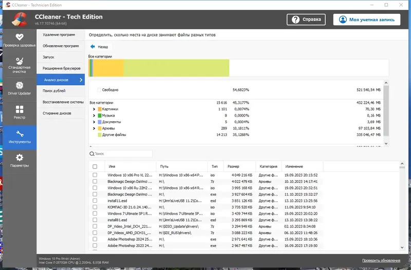 Пользовательсткй интерфейс CCleaner 6.17.10746 Technician Edition (x64) + CCEnhancer Portable by FC Portables [Multi Ru]