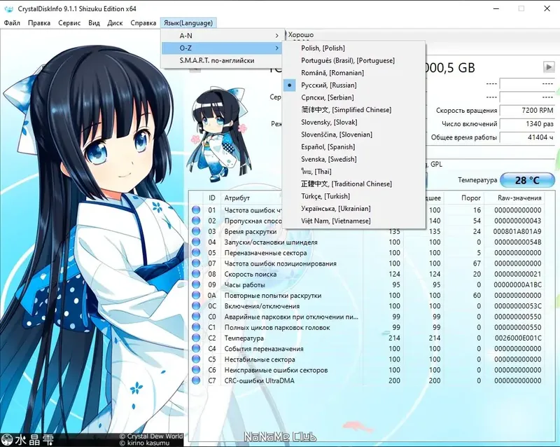 Пользовательсткй интерфейс CrystalDiskInfo 9.1.1 + Portable (Shizuku Edition & Kurei Kei Edition) [Multi Ru]