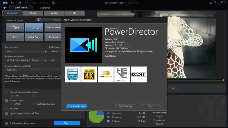 Пользовательсткй интерфейс CyberLink PowerDirector 2024 Ultimate 22.0.2118.0 (x64) [Multi]