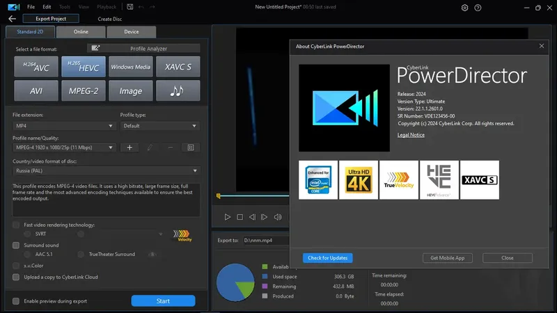 Пользовательсткй интерфейс CyberLink PowerDirector 2024 Ultimate 22.1.1.2601.0 (x64) [Multi]