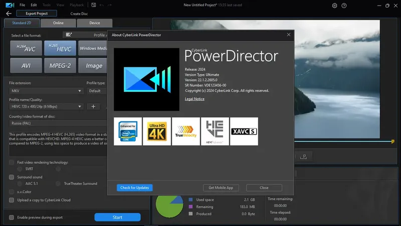 Пользовательсткй интерфейс CyberLink PowerDirector 2024 Ultimate 22.1.2.2605.0 (x64) [Multi]