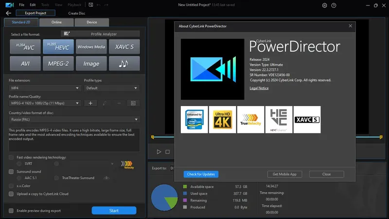 Пользовательсткй интерфейс CyberLink PowerDirector 2024 Ultimate 22.3.2727.1 (x64) [Multi]