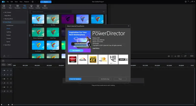 Пользовательсткй интерфейс CyberLink PowerDirector Ultimate 22.0.2129.0 (x64) Portable by 7997 [Multi]