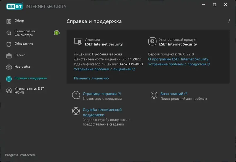 Пользовательсткй интерфейс ESET NOD32 Internet Security 16.0.22.0 [Multi Ru]