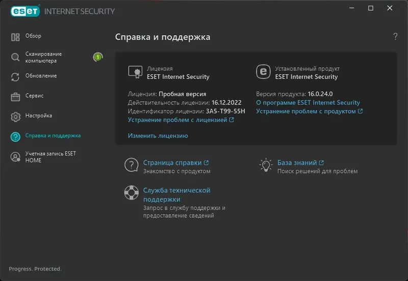 Пользовательсткй интерфейс ESET NOD32 Internet Security 16.0.24.0 [Multi Ru]