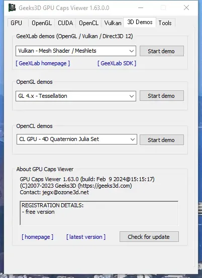 Пользовательсткй интерфейс GPU Caps Viewer 1.63.0 Portable [En]