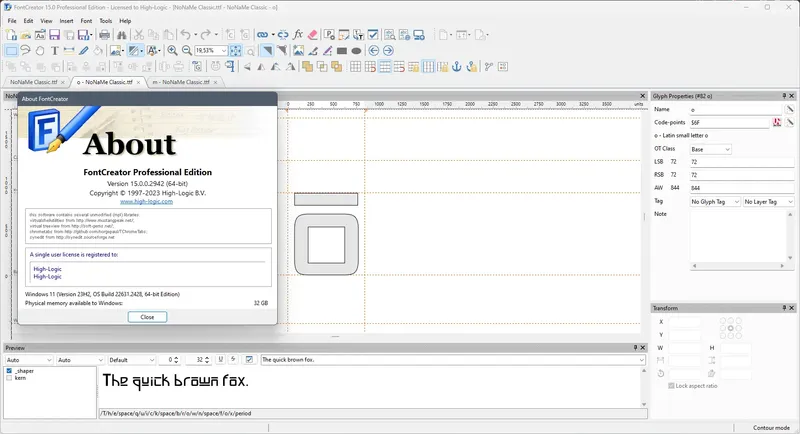 Пользовательсткй интерфейс High-Logic FontCreator Professional 15.0.0.2942 Portable by 7997 [En]