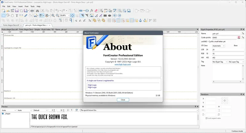 Пользовательсткй интерфейс High-Logic FontCreator Professional 15.0.0.2943 Portable by 7997 [En]
