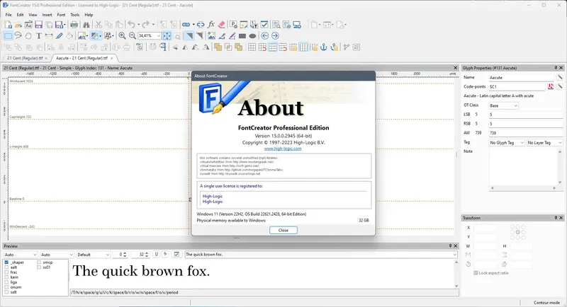 Пользовательсткй интерфейс High-Logic FontCreator Professional 15.0.0.2945 Portable by 7997 [En]