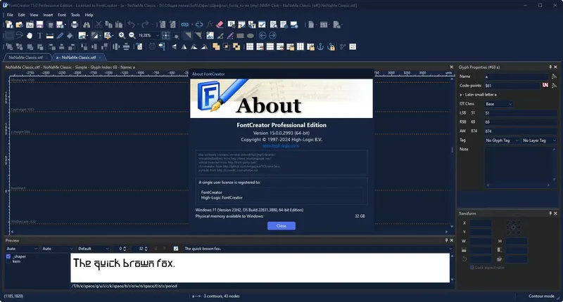 Пользовательсткй интерфейс High-Logic FontCreator Professional 15.0.0.2993 Portable by 7997 [En]