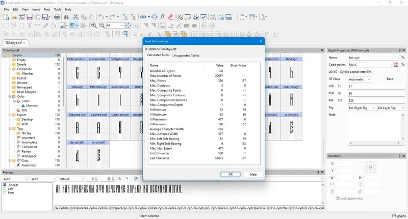 Пользовательсткй интерфейс High-Logic FontCreator Professional Edition 15.0.0.2936 [En]