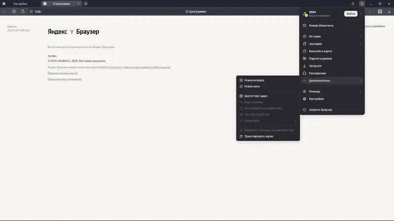 Пользовательсткй интерфейс Яндекс Браузер 25.6.4.211 (x64) [Multi Ru]