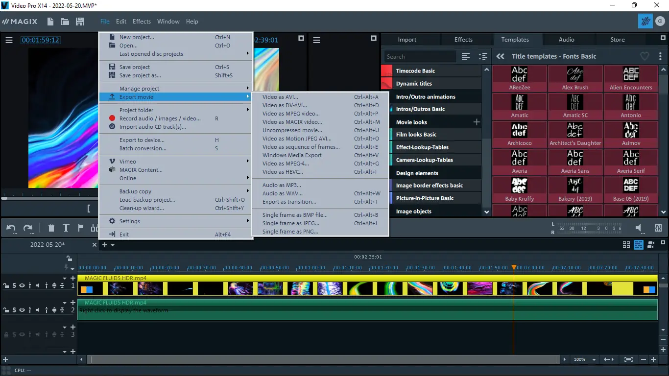 Пользовательсткй интерфейс MAGIX Video Pro X14 20.0.1.159 (x64) [Multi]