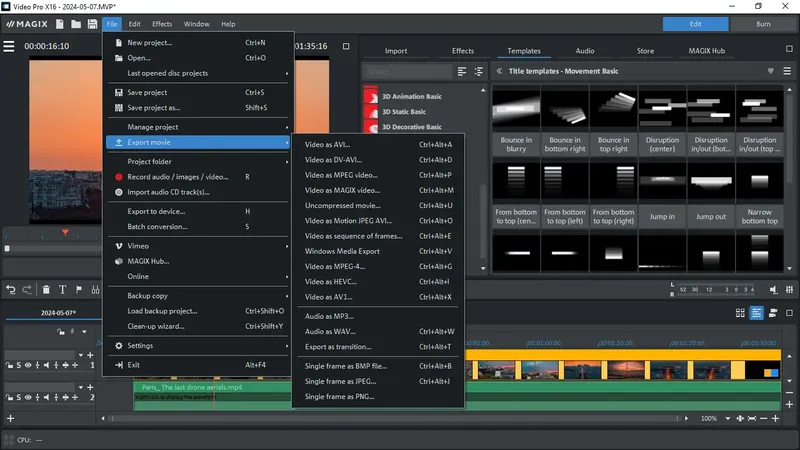 Пользовательсткй интерфейс MAGIX Video Pro X16 22.0.1.216 (x64) [Multi]