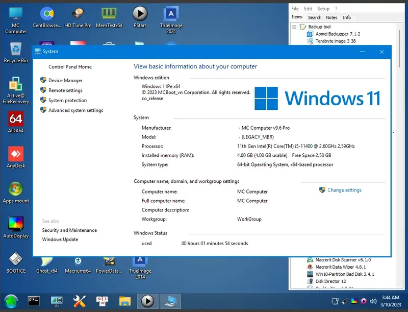Пользовательсткй интерфейс MCBoot WinPE VN 2023 PRO v9.6 build 010323 [En]