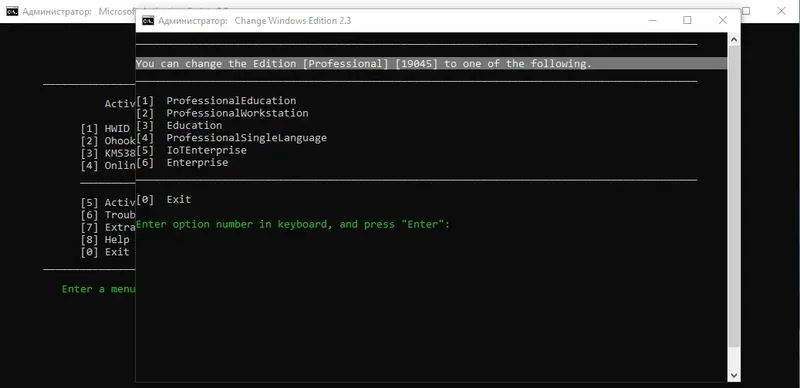 Пользовательсткй интерфейс Microsoft Activation Scripts (MAS) 2.3 Portable [En]