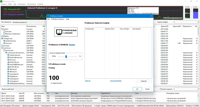 Пользовательсткй интерфейс Process Lasso Pro 12.4.6.10 [Multi Ru]