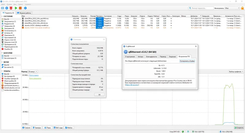 Пользовательсткй интерфейс qBittorrent 5.0.2 Portable by stalkerok (x64) [Multi Ru]