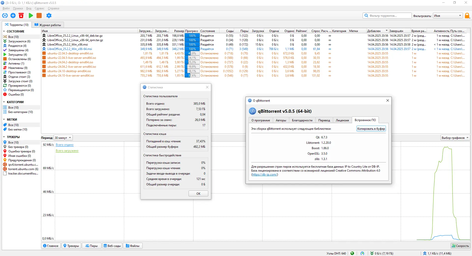 Пользовательсткй интерфейс qBittorrent 5.0.5 Portable by stalkerok (x64) [Multi Ru]
