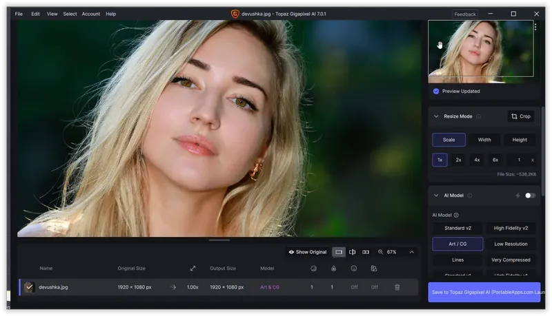 Пользовательсткй интерфейс Topaz Gigapixel AI 7.0.1 Portable by 7997 [En]