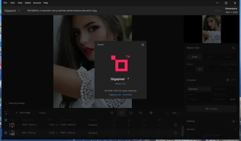 Пользовательсткй интерфейс Topaz Gigapixel AI 7.2.3 + models Portable by 7997 [En]