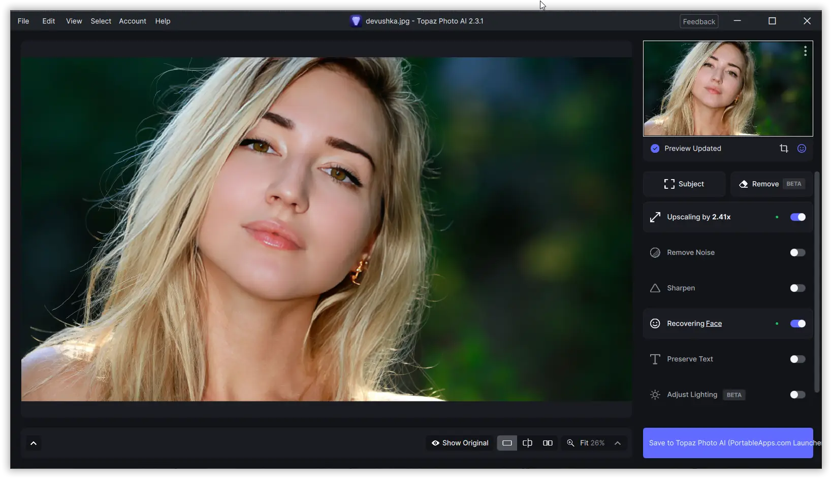 Пользовательсткй интерфейс Topaz Photo AI 2.3.1 (x64) Portable by 7997 [En]