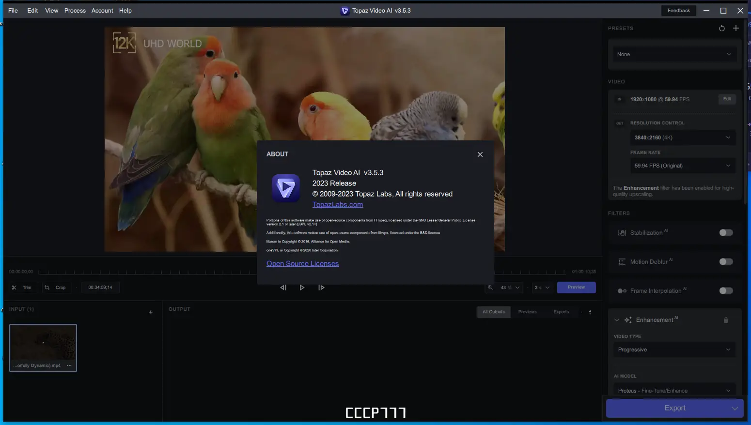 Пользовательсткй интерфейс Topaz Video AI 3.5.3 (x64) Portable by 7997 [En]