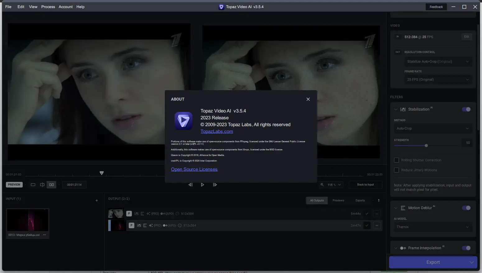 Пользовательсткй интерфейс Topaz Video AI 3.5.4 (x64) Portable by 7997 [En]