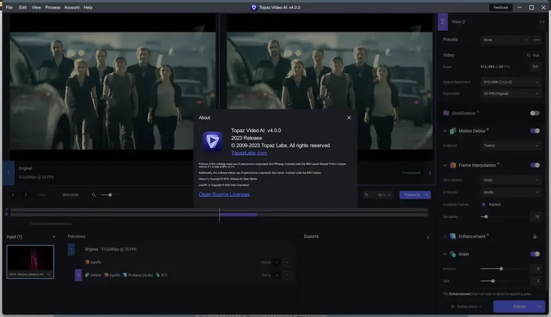Пользовательсткй интерфейс Topaz Video AI 4.0.0 (x64) Portable by 7997 [En]