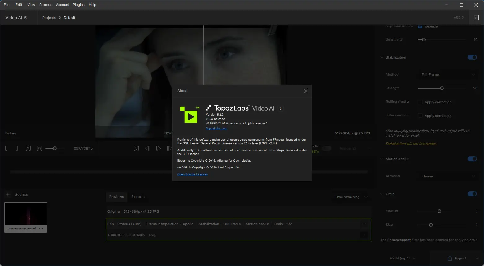 Пользовательсткй интерфейс Topaz Video AI 5.2.2 (x64) Portable by 7997 [En]