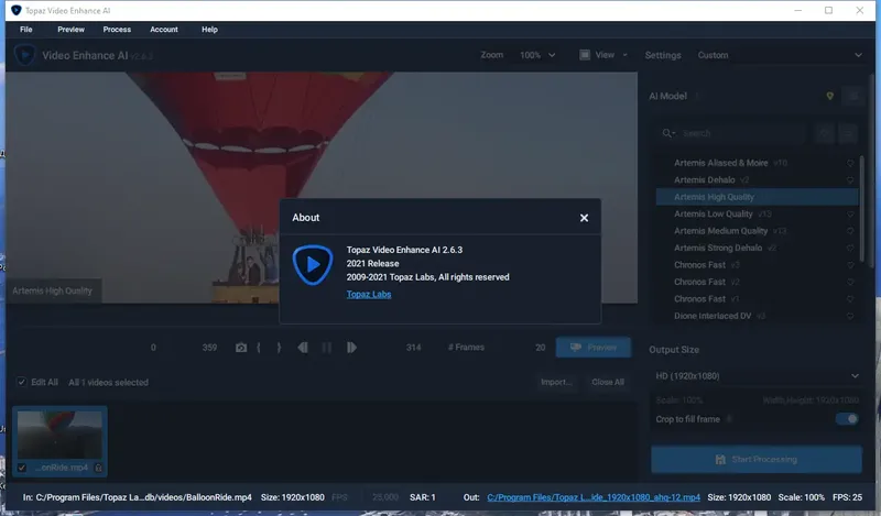 Пользовательсткй интерфейс Topaz Video Enhance AI 2.6.3 RePack by KpoJIuK [En]
