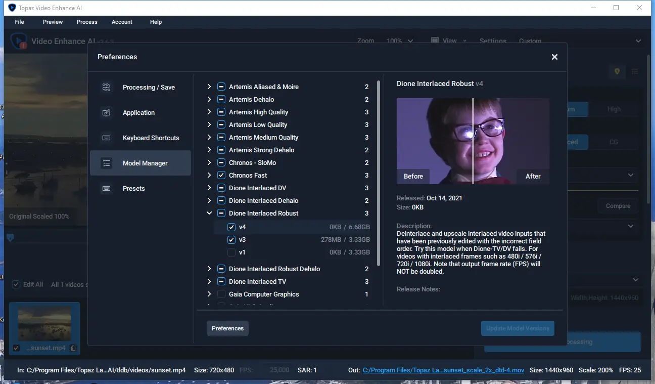 Пользовательсткй интерфейс Topaz Video Enhance AI 2.6.3 RePack (& portable) by elchupacabra [En]