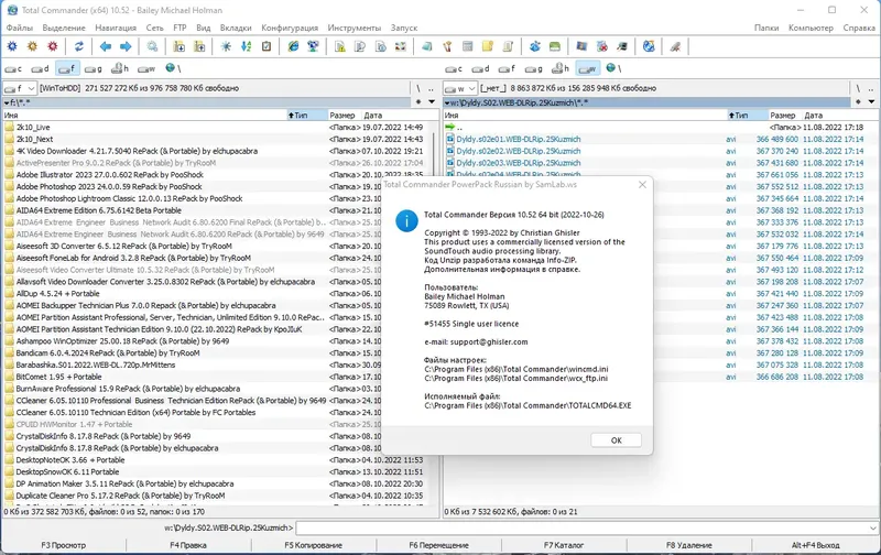Пользовательсткй интерфейс Total Commander 10.52 LitePack & PowerPack + Portable 2022.11 by SamLab [Multi Ru]