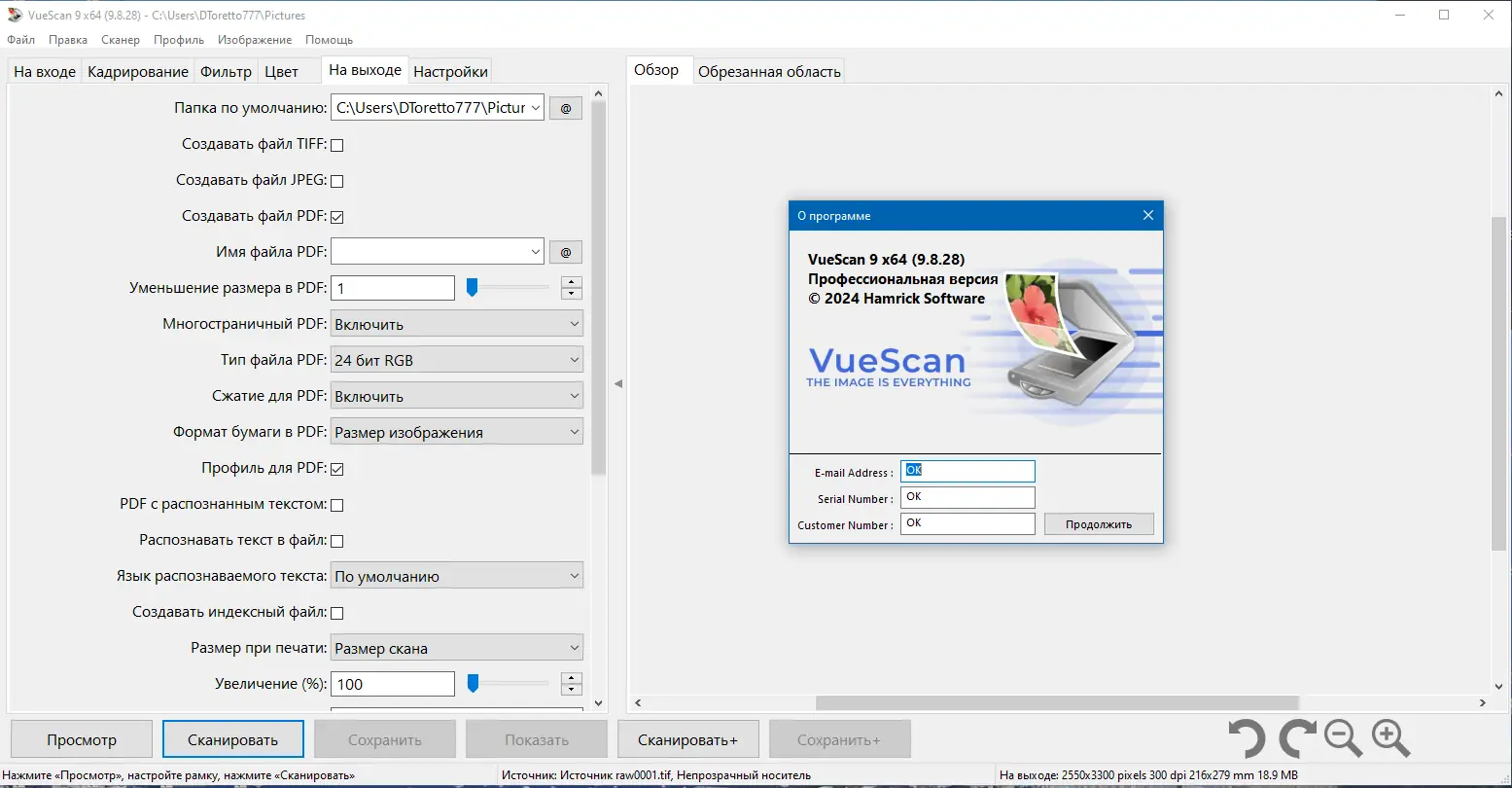 Пользовательсткй интерфейс VueScan Pro 9.8.28 Portable by 7997 [Multi Ru]
