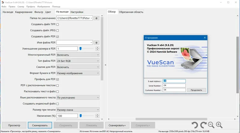 Пользовательсткй интерфейс VueScan Pro 9.8.29 Portable by 7997 [Multi Ru]