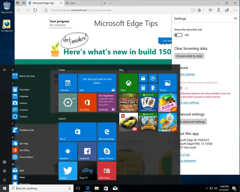 Пользовательсткй интерфейс Windows 10 Redstone 2 [15058.0] RC (x86-x64) AIO [32in2] adguard v17.03.15 (2017) Русский Английский