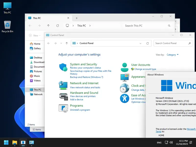 Пользовательсткй интерфейс Windows 11 23H2 x64 Professional [22631.3447] (14.04.2024) by bulygin-dima [Ru]