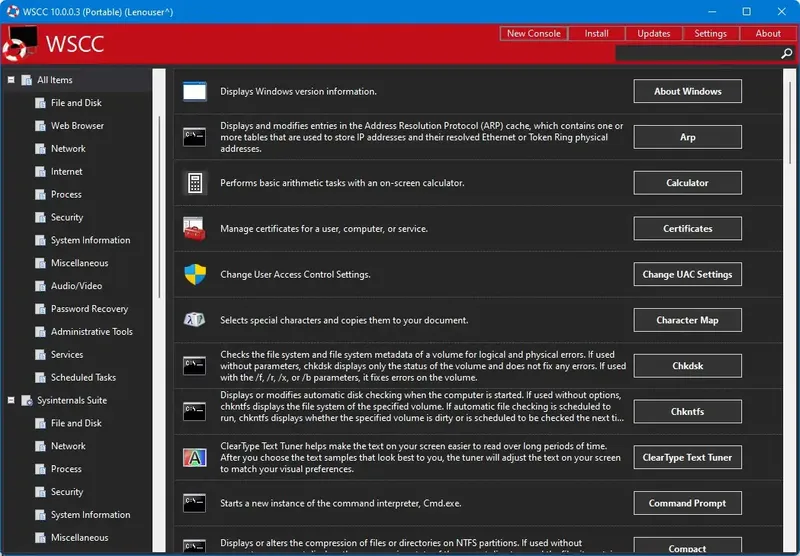 Пользовательсткй интерфейс WSCC (Windows System Control Center) 10.0.0.3 + Portable [En]