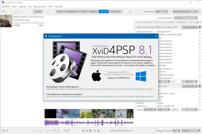 Пользовательсткй интерфейс XviD4PSP 8.1.70 Pro (x64) Portable by 7997 [Multi Ru]