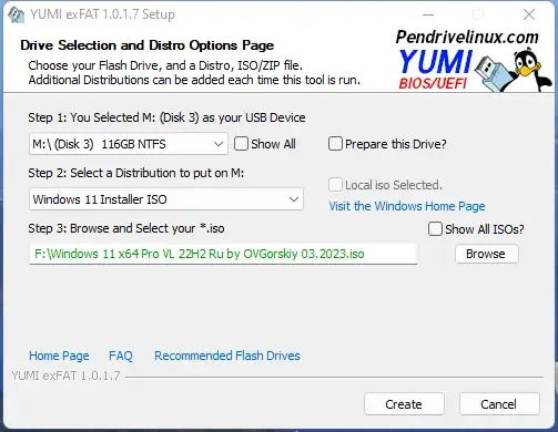 Пользовательсткй интерфейс Your Universal MultiBoot Installer exFAT (BIOS & UEFI USB Boot) 1.0.1.7 Portable [En]