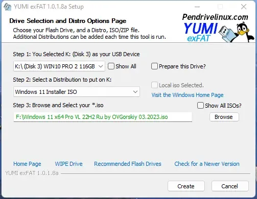 Пользовательсткй интерфейс Your Universal MultiBoot Installer exFAT (BIOS & UEFI USB Boot) 1.0.1.8a Portable [En]